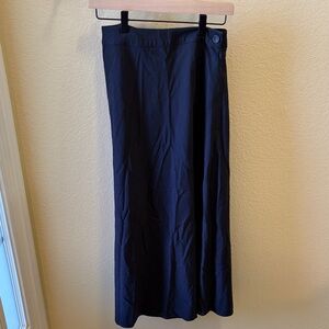 Navy wool blend wrap skirt midi